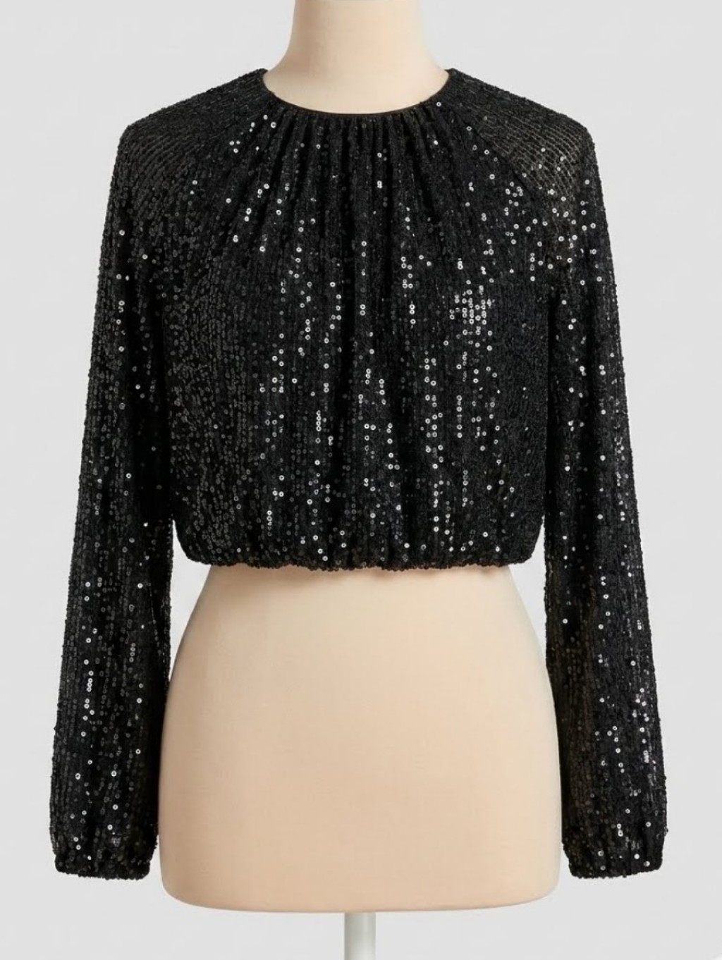 Sincerely Jules Black Sequin Long-Sleeve Cropped Party Nigth Blouse Sz M